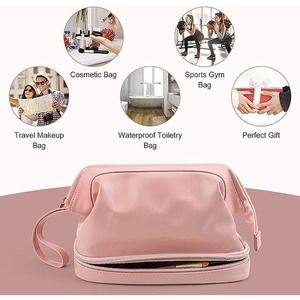 NEW Double Layer Portable Large Makeup Bag - Compartments Zipper Pouch